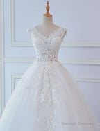 Princess Wedding Dress Ball Gown Lace V Neck Sleeveless Floor Length Bridal Gown