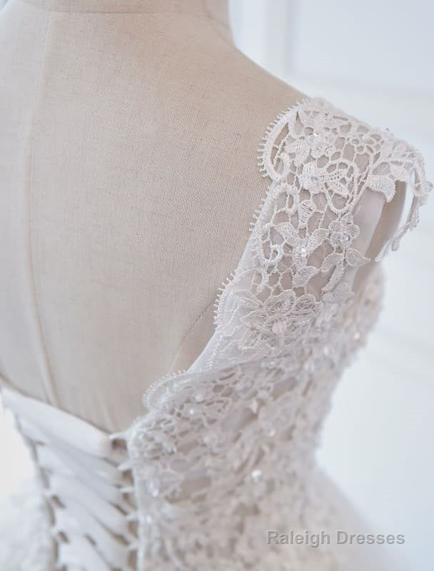 Princess Wedding Dress Ball Gown Lace V Neck Sleeveless Floor Length Bridal Gown