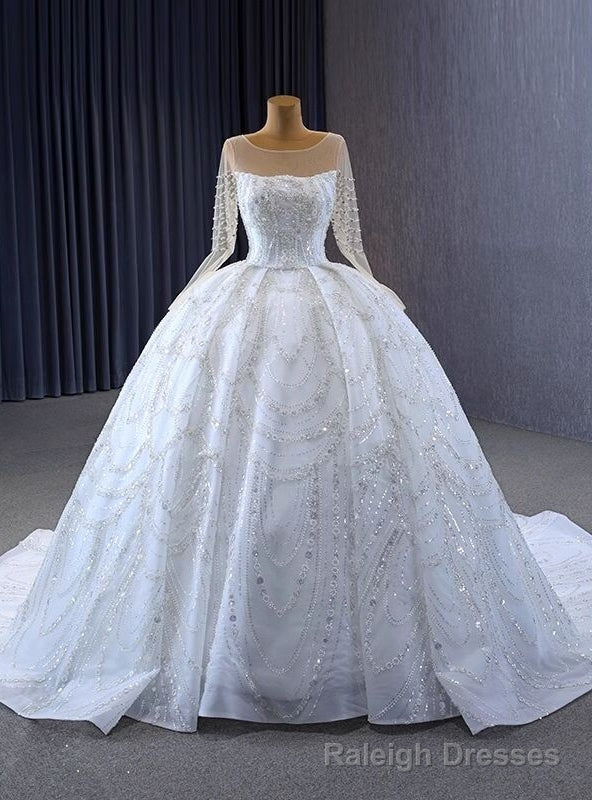 Princess White Tulle Sequins Beading Pearls Wedding Dress