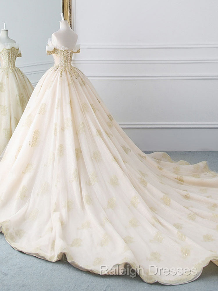 Princesse De Luxe Off The Shoulder Short Sleeve Beaded Sequins Appliques Luxury Princess Ball Gown Wedding Dress Prom Dress Evening Dress Secondary image