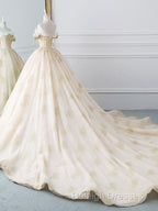 Princesse De Luxe Off The Shoulder Short Sleeve Beaded Sequins Appliques Luxury Princess Ball Gown Wedding Dress Prom Dress Evening Dress