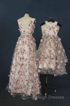 Printing Flower Long Unique Pink Prom Dresses