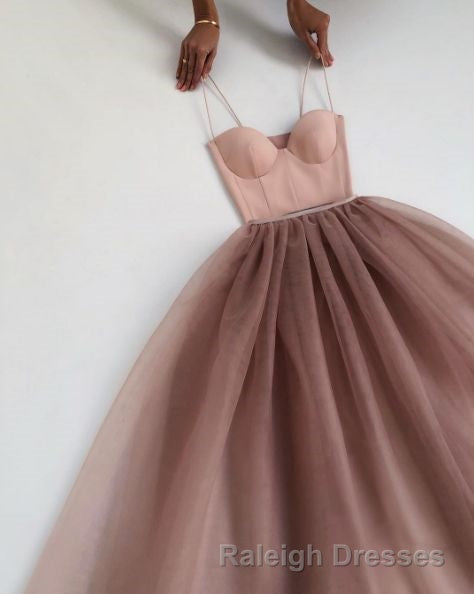 Dusty Rose A-Line Tulle Floor Length Spaghetti Straps Sweetheart Evening Party Dresses Prom Dresses Secondary image