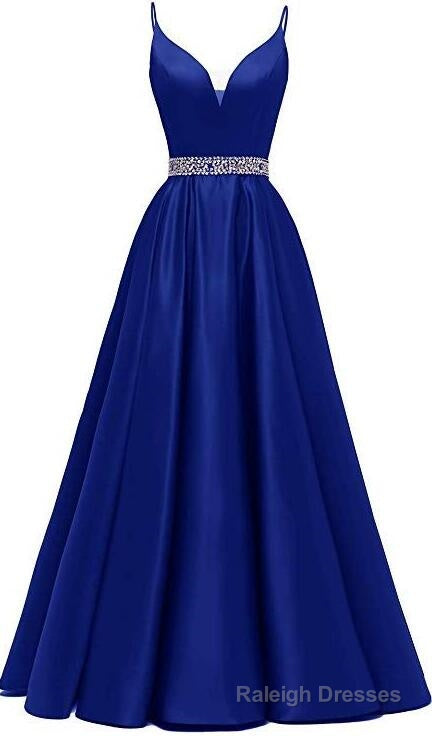 A-line Royal Blue Prom Dresses, Satin Prom Dress With Beading Main image