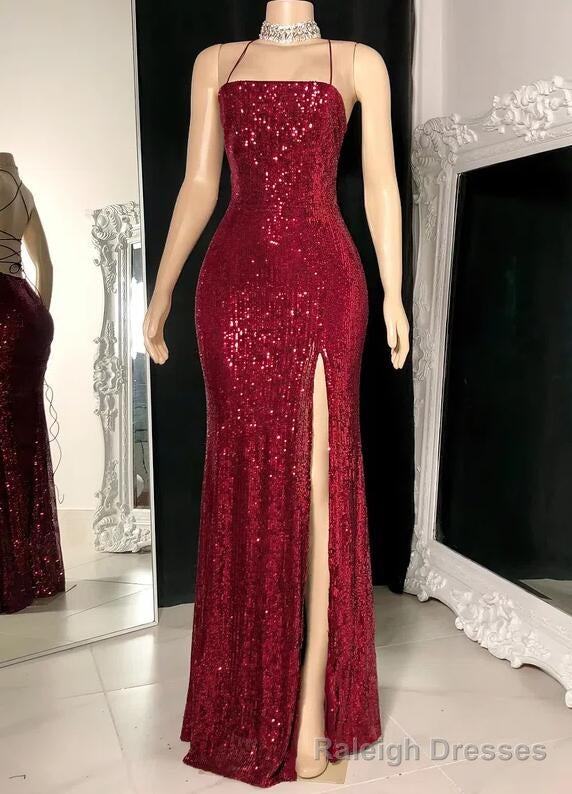 Floor Length Sequined Corset Prom Dresses With Split Front