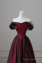 Black And Red Off Shoulder Satin Long Prom Dress, Off The Shoulder Party Dress