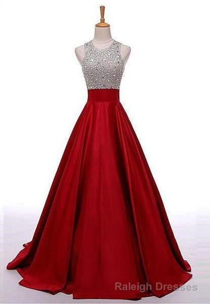 2026 Gorgeous Red Sequins Floor Length/Long A Line Satin Prom Dresses
