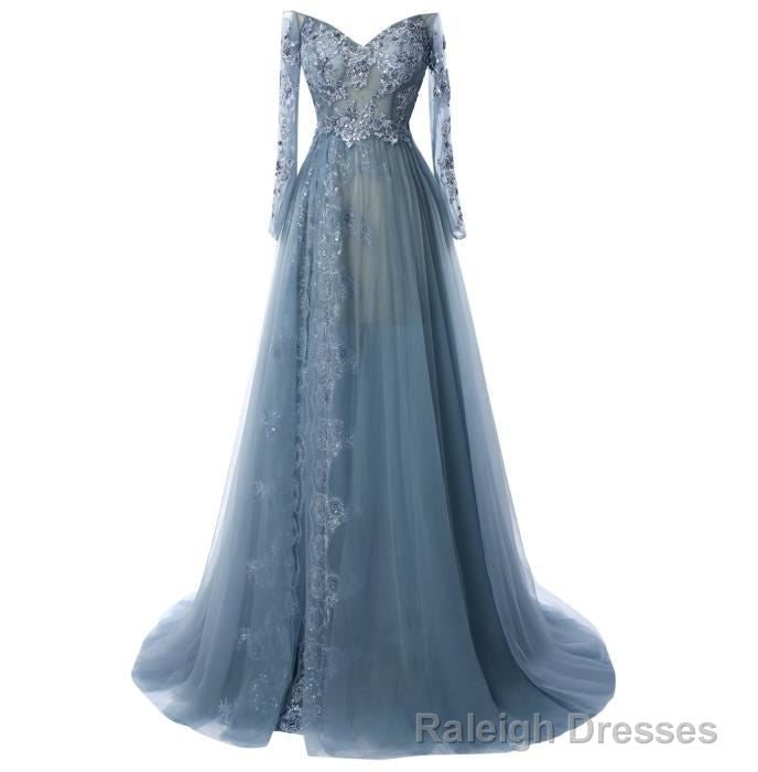 A-Line/Princess Tulle Long Sleeves Sweetheart 2025 Prom Dresses Main image