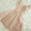 A Line Spaghetti Straps Champagne Short Short Cute Prom Dresses