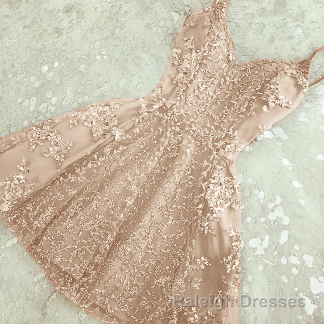 A Line Spaghetti Straps Champagne Short Short Cute Prom Dresses Main image