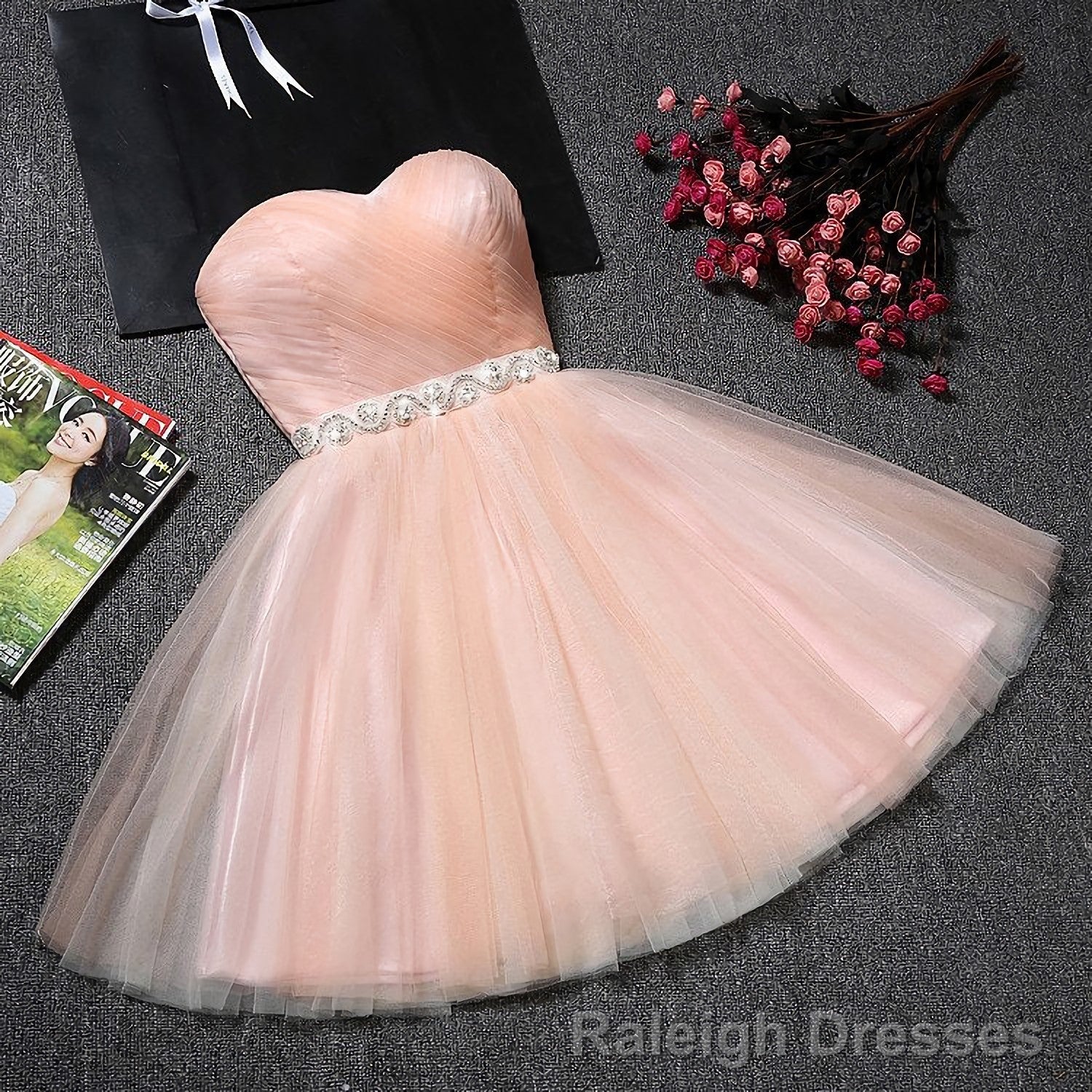 Strapless Blush Pink Tulle Short With Sash Sweet 16 Cute Prom Dresses Main image