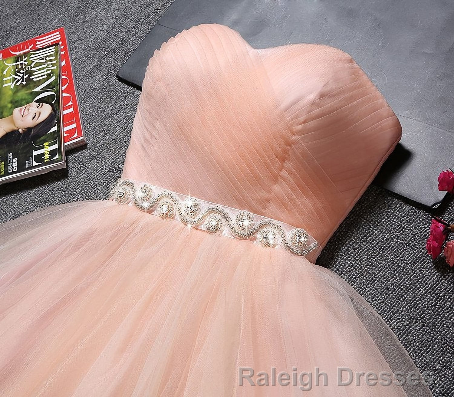 Strapless Blush Pink Tulle Short With Sash Sweet 16 Cute Prom Dresses Secondary image