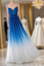 Spaghetti Strap Royal Blue Ombre Long Chiffon Royal Blue Ombre A Line Sweetheart Prom Dresses