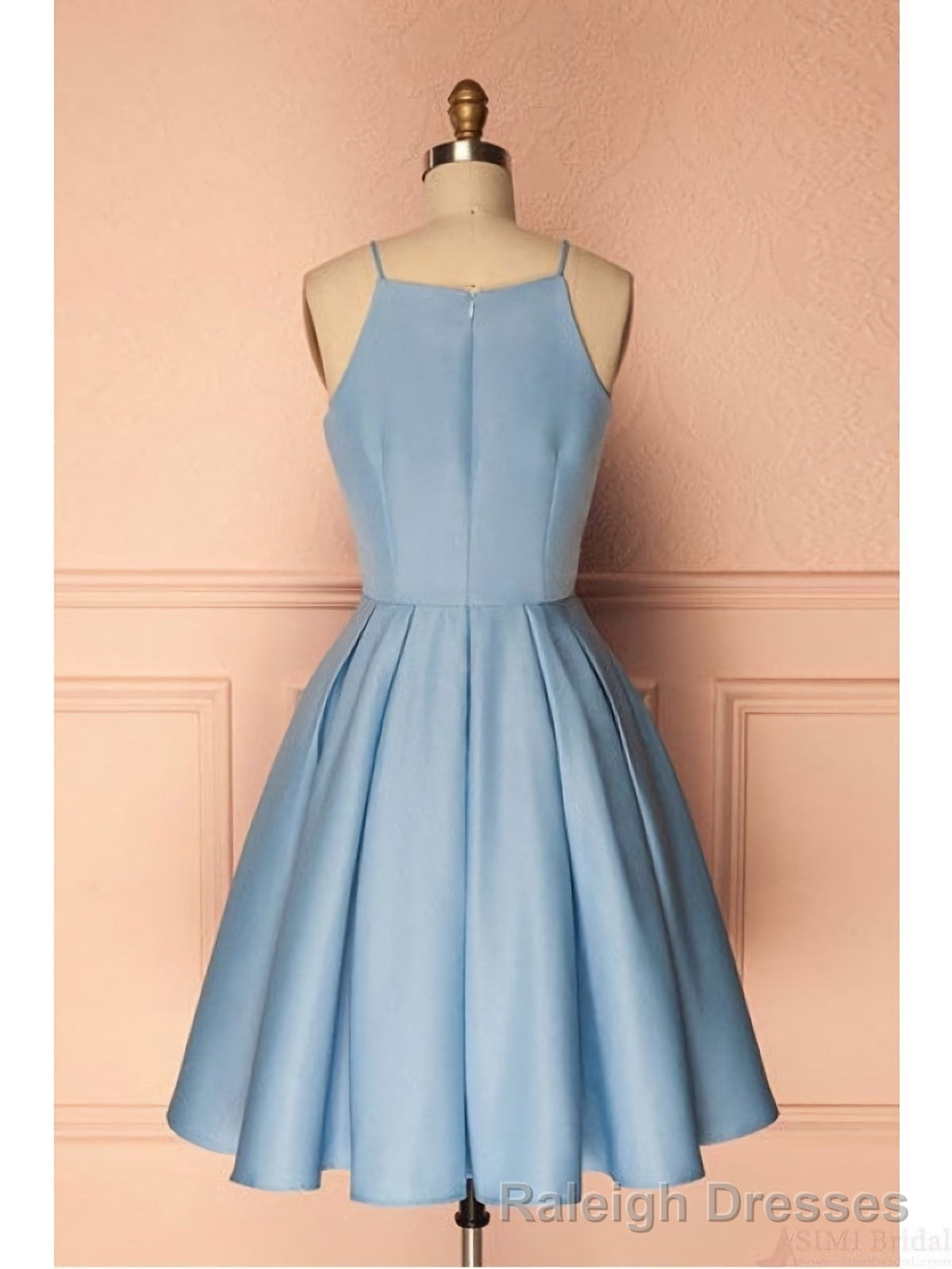 Sky Blue A Line Satin Blue Spaghetti Straps Short Prom Dresses Secondary image