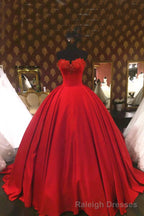 Sweetheart Wine Red Lace Appliques Red Princess Prom Dresses