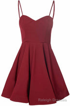 Simple A Line Spaghetti Straps Satin Burgundy Short Prom Dresses