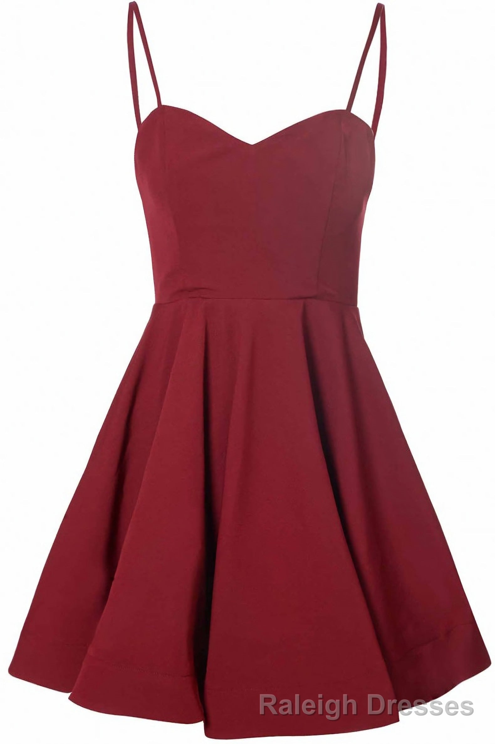 Simple A Line Spaghetti Straps Satin Burgundy Short Prom Dresses Main image