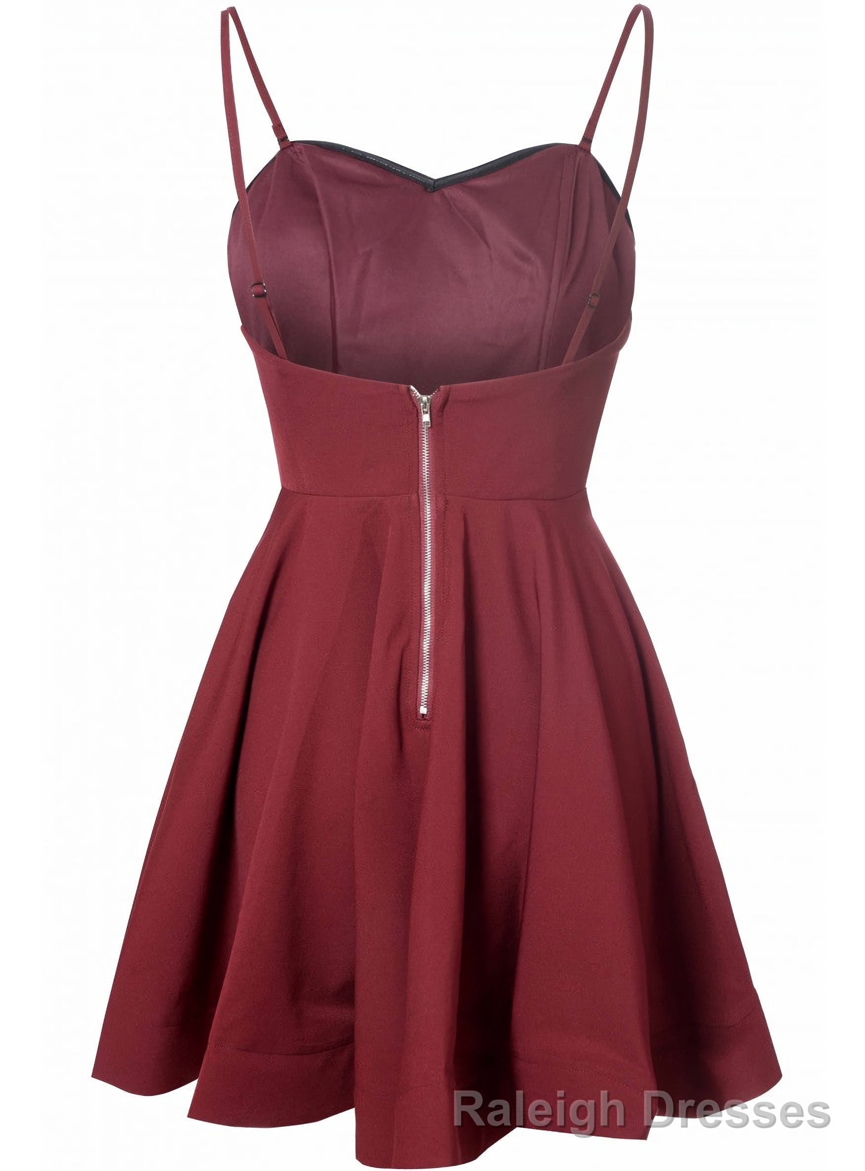 Simple A Line Spaghetti Straps Satin Burgundy Short Prom Dresses