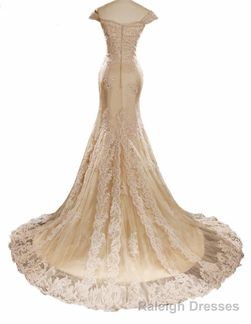 champagne prom dresses lace elegant appliques tulle mermaid Prom dresses v neck celebrity Prom dresses Secondary image