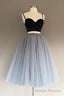 Two Pieces Black And Silver Short Sexy Spaghrtti Strap A Line Prom Dresses