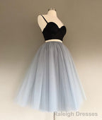 Two Pieces Black And Silver Short Sexy Spaghrtti Strap A Line Prom Dresses
