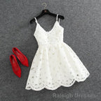 Cute White Lace Short Lace Spaghetti Straps Prom Dresses