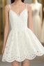Cute White Lace Short Lace Spaghetti Straps Prom Dress
