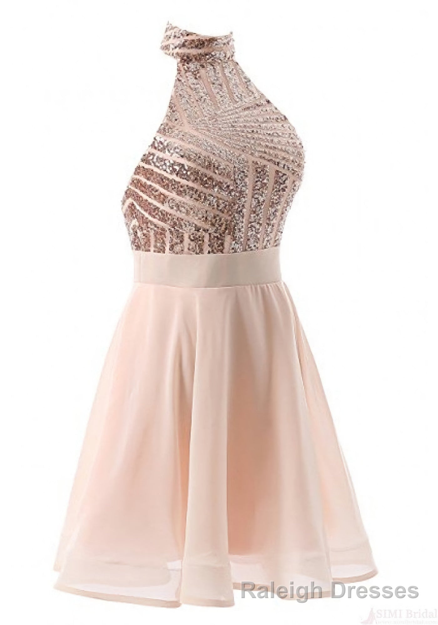 Halter Sequins Backless Mini Short Prom Dresses Main image