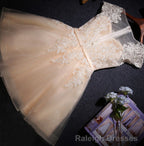Champagne Lace Short s Cap Sleeve Prom Dresses