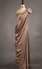 New Arrival Satin One Shoulder Handmade Beads Floor Length Women Prom Dresses