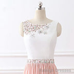 Chic A Line Chiffon Pink Beading Long Sleeveless Prom Dresses