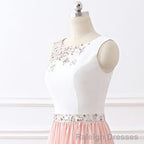 Chic A Line Chiffon Pink Beading Long Sleeveless Prom Dresses