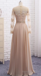 Long sleeve champagne Evening Dresses