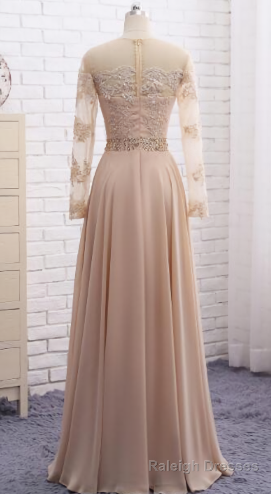 Long sleeve champagne Evening Dresses