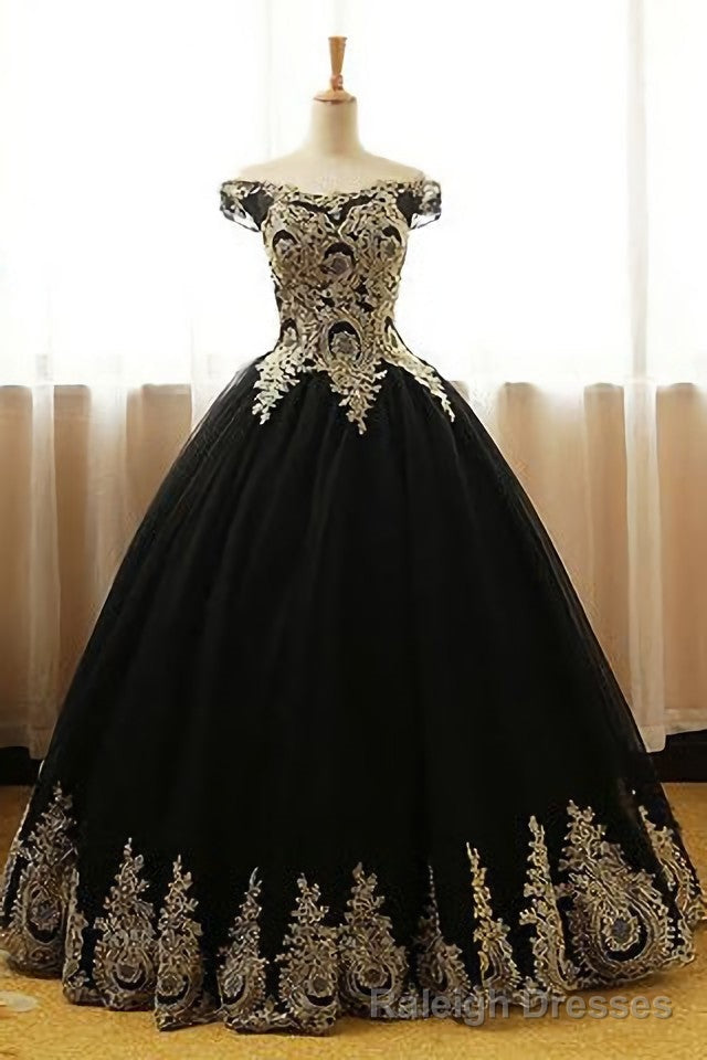 Black Appliques Long Black Prom Dresses Main image