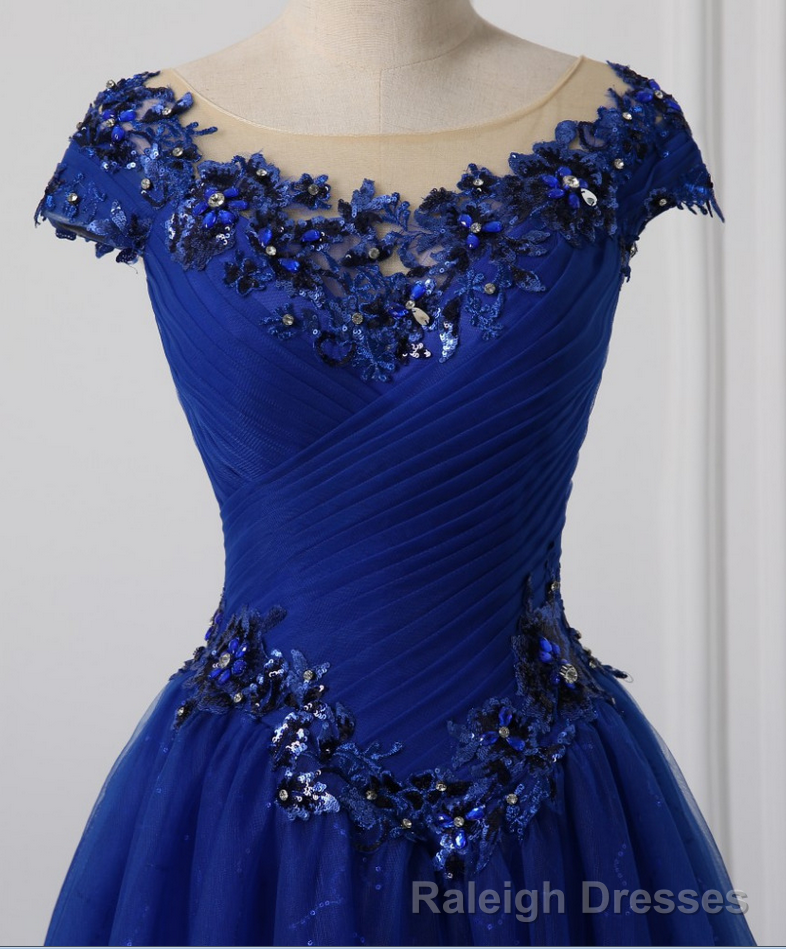 Long Neck Appliqued Wedding Dress Royal Blue Wedding Party Dresses Secondary image