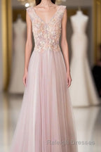 Pink Long A Line Simple Cheap Lace Up Prom Dresses