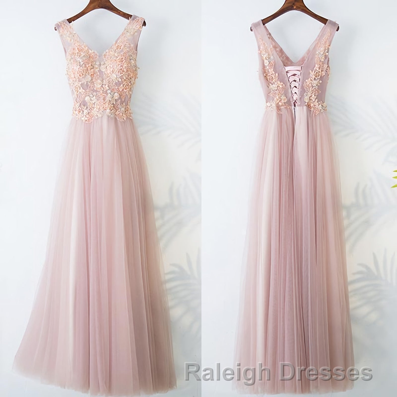 Pink Long A Line Simple Cheap Lace Up Prom Dresses Secondary image