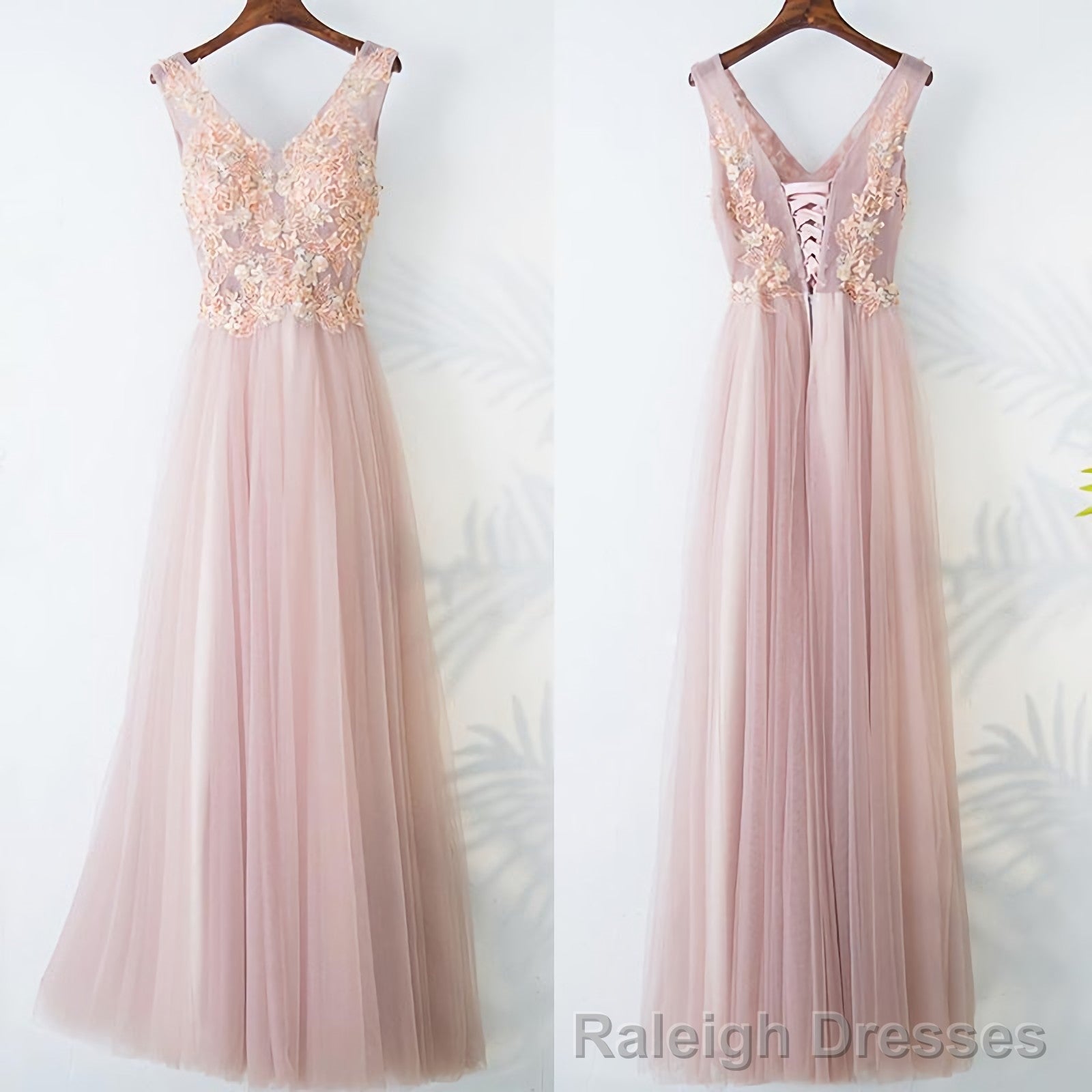 Pink Long A Line Simple Lace Up Prom Dresses Secondary image