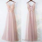 Pink Long A Line Simple Lace Up Prom Dresses