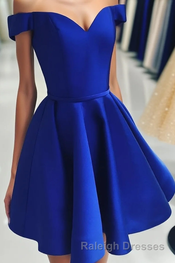 A Line Off The Shoulder V Neck Cheap Royal Blue Short Knee Length Taffeta Dc07 Prom Dresses Main image