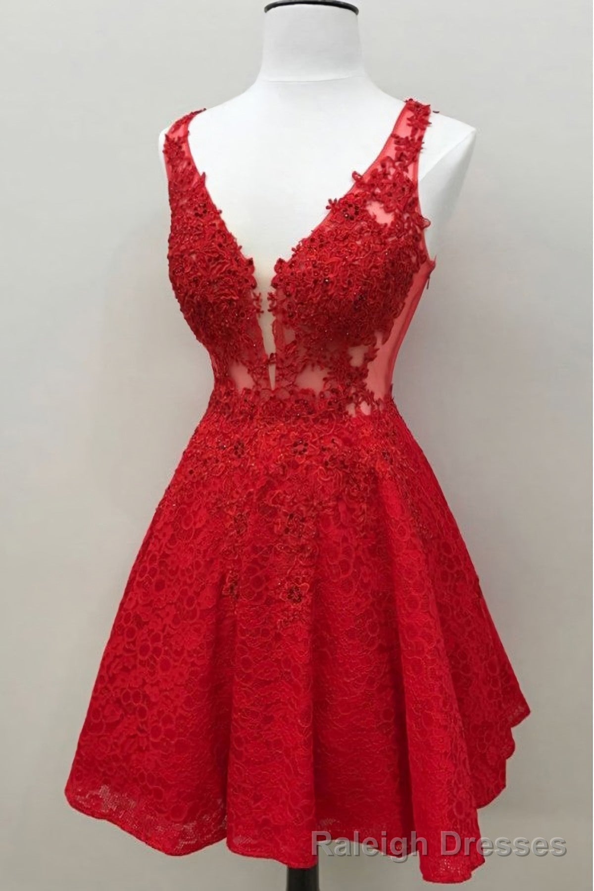 Cute Red Lace Appliques Short V Neck Sleeveless Mini Dc14 Prom Dresses Main image