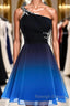 A Line Ombre Blue And Black One Shoulder Short Dc289 Prom Dress