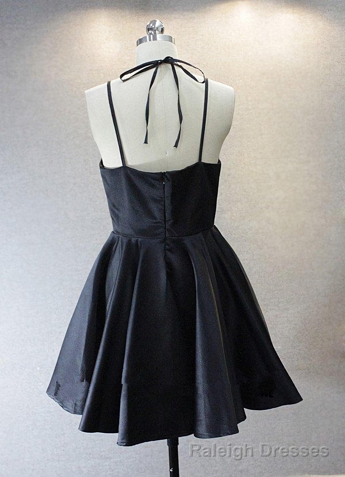A Line Dark Blue Satin V Neck Short Sleeveless Backless Prom Dresses Secondary image