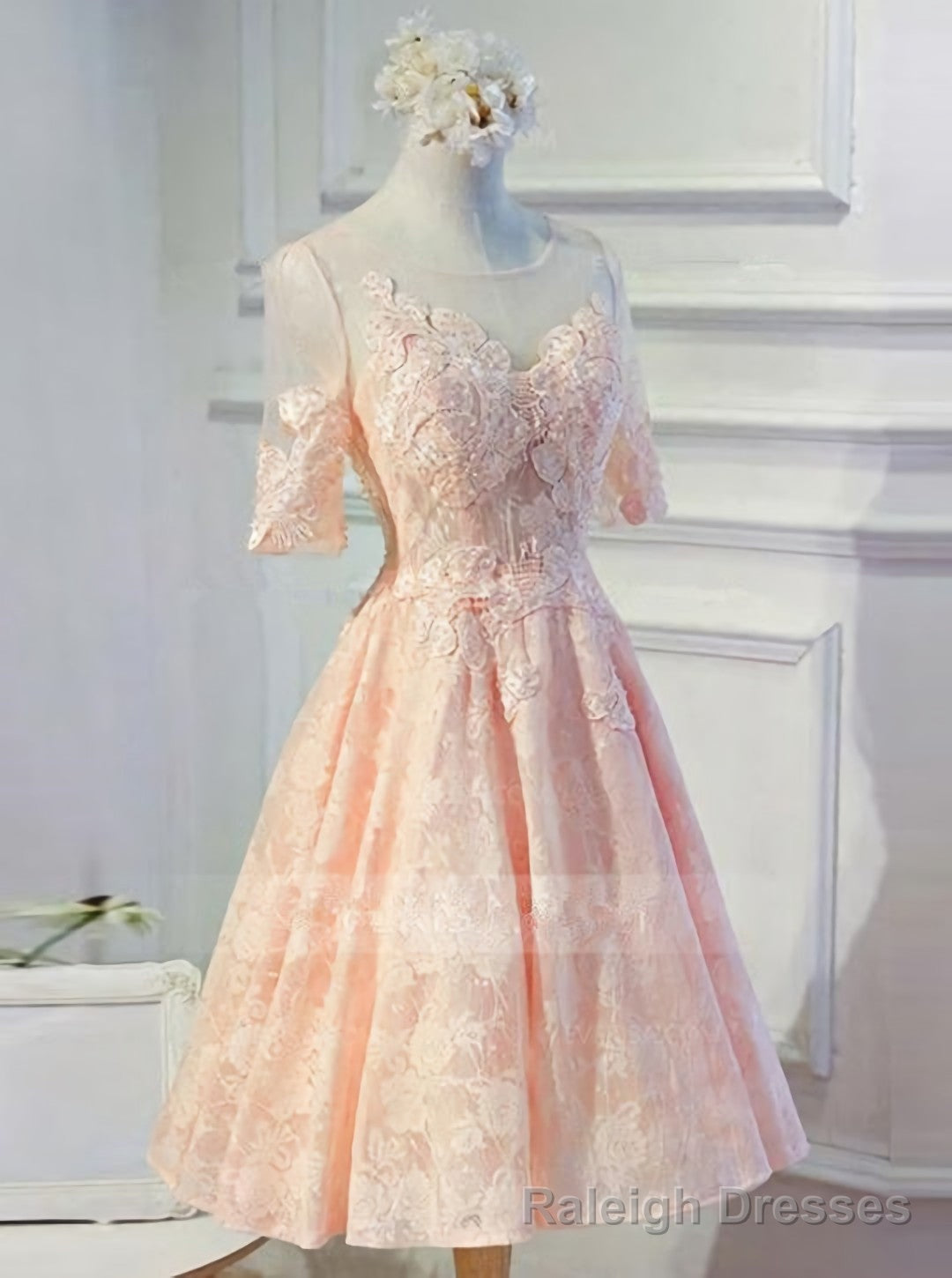 Sleeves Backless Lace A Line Homecoming Dresses Main image