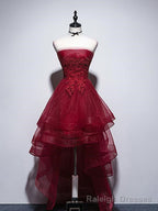 High Quality Wine Red High Low Lace Women Homecoming Dresses