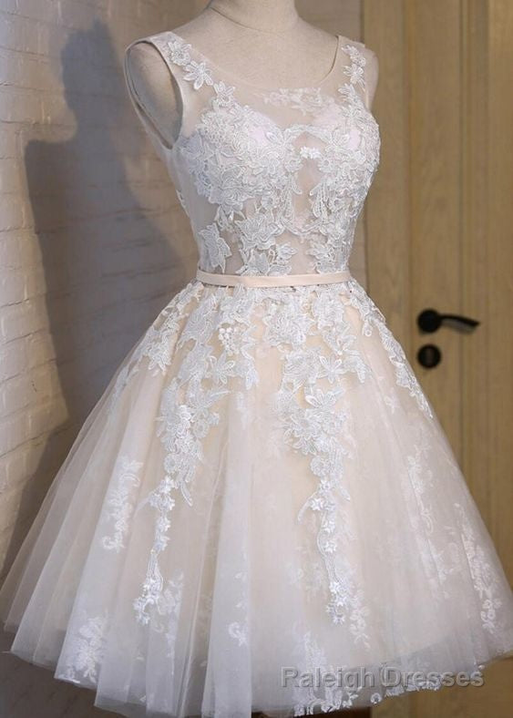 scoop neckline short ivory lace cute homecoming dresses perfect affordable short Prom prom dresses Secondary image