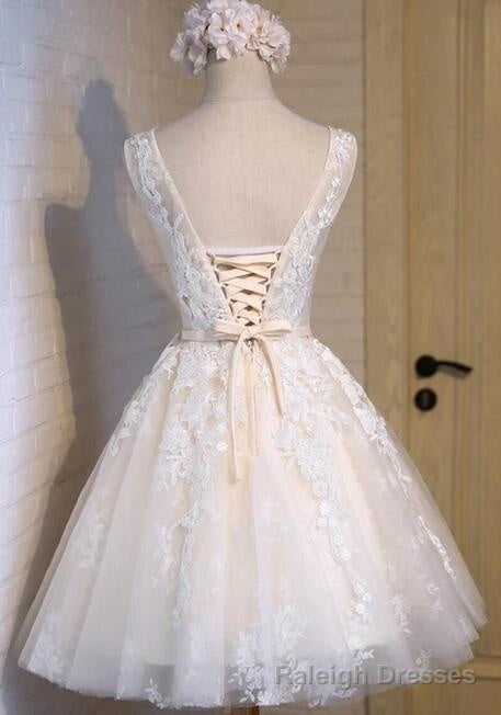 scoop neckline short ivory lace cute homecoming dresses perfect affordable short Prom prom dresses Main image