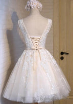 scoop neckline short ivory lace cute homecoming dresses perfect affordable short Prom prom dresses