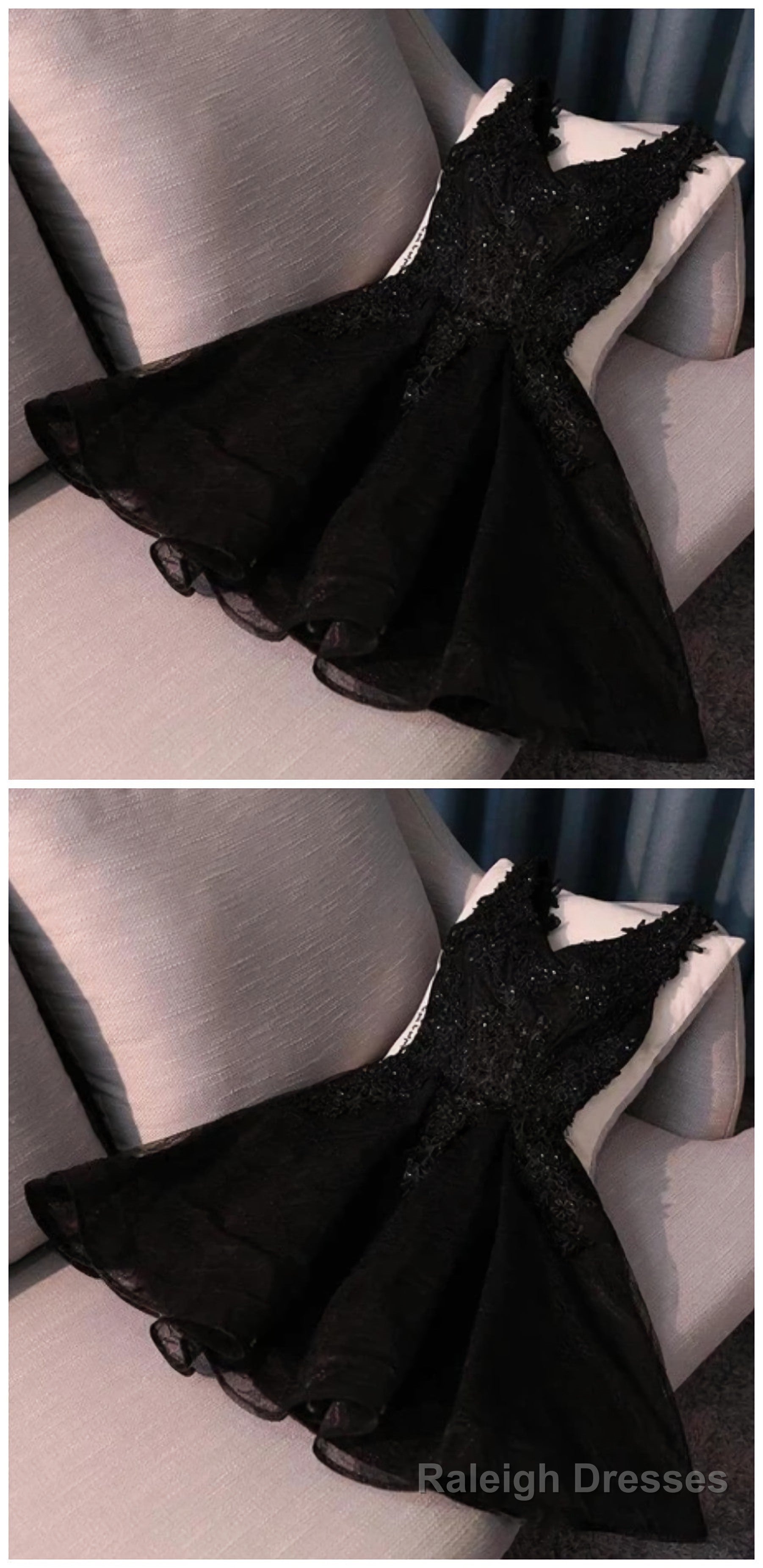 Ruby Outfit black mini sleeveless women v-neck tulle fashion applique beaded Homecoming Dresses